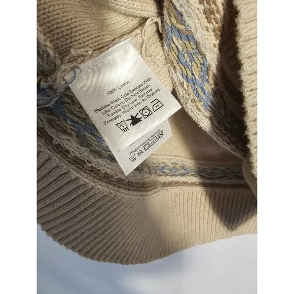 Eddie Bauer Women's Medium Fair Isle Knit Hoodie Sweater Beige Blue Size M - Picture 5 of 6